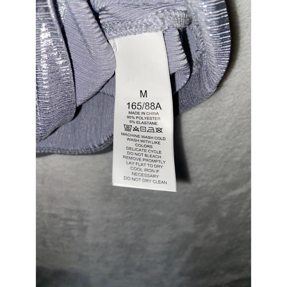 Kate Spade New York Silver Metallic Stretch Shirt Poly Blend Medium Turtleneck - Picture 4 of 9